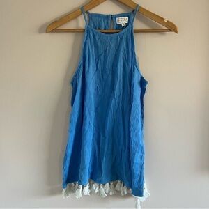 Mudpie | NWT Blue High Neck Tassel Blouse